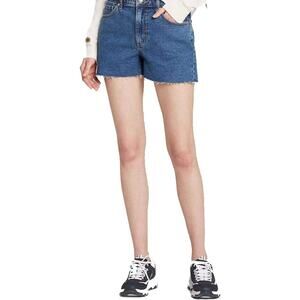 Wild Fable Women's Mom Jean Shorts High Rise Raw Hem Denim Frayed Blue Size 2
